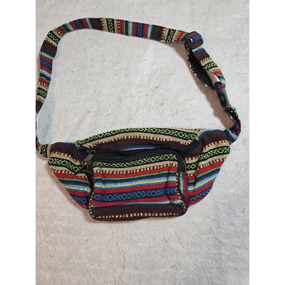 Kathmandu Imports Woven Cotton Fanny Pack Striped Boho Waist Bag Made in Nepal
